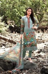Salwar Suit- Pure Cotton with  Embroidery and Self Print - Echo Green  (Un Stitched)